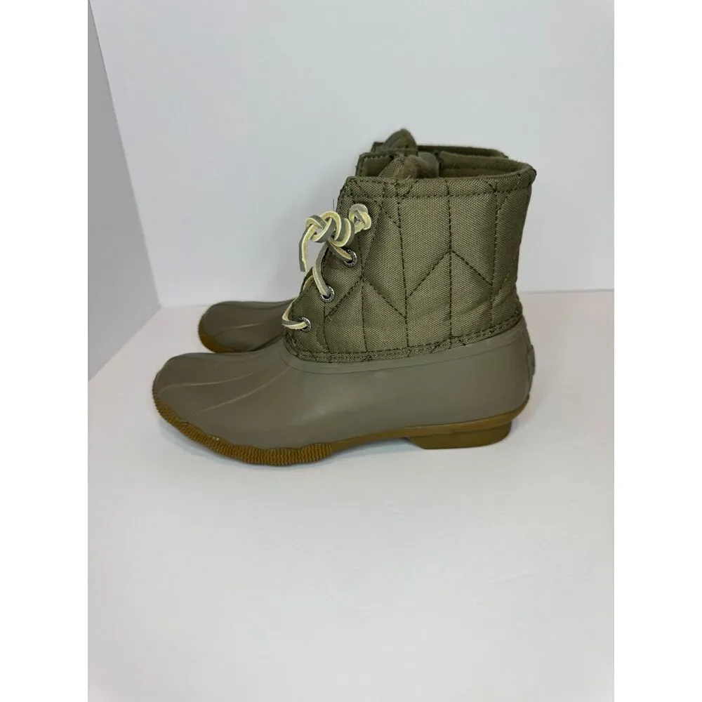 Sperry Saltwater Duck Boots Womens 6.5 Olive Green Waterproof Lace Up Rain Boots - Picture 4 of 8